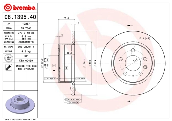 Piduriketas BREMBO 08.1395.40