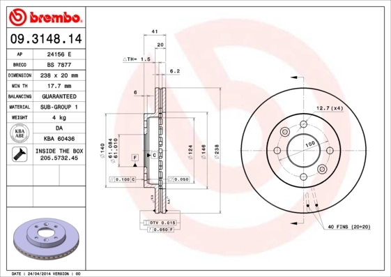 Piduriketas BREMBO 09.3148.14