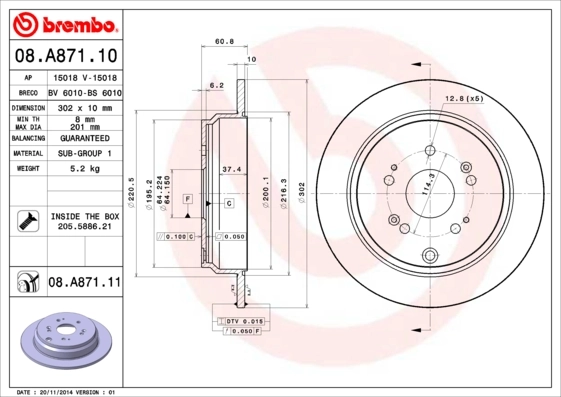 Piduriketas BREMBO 08.A871.10