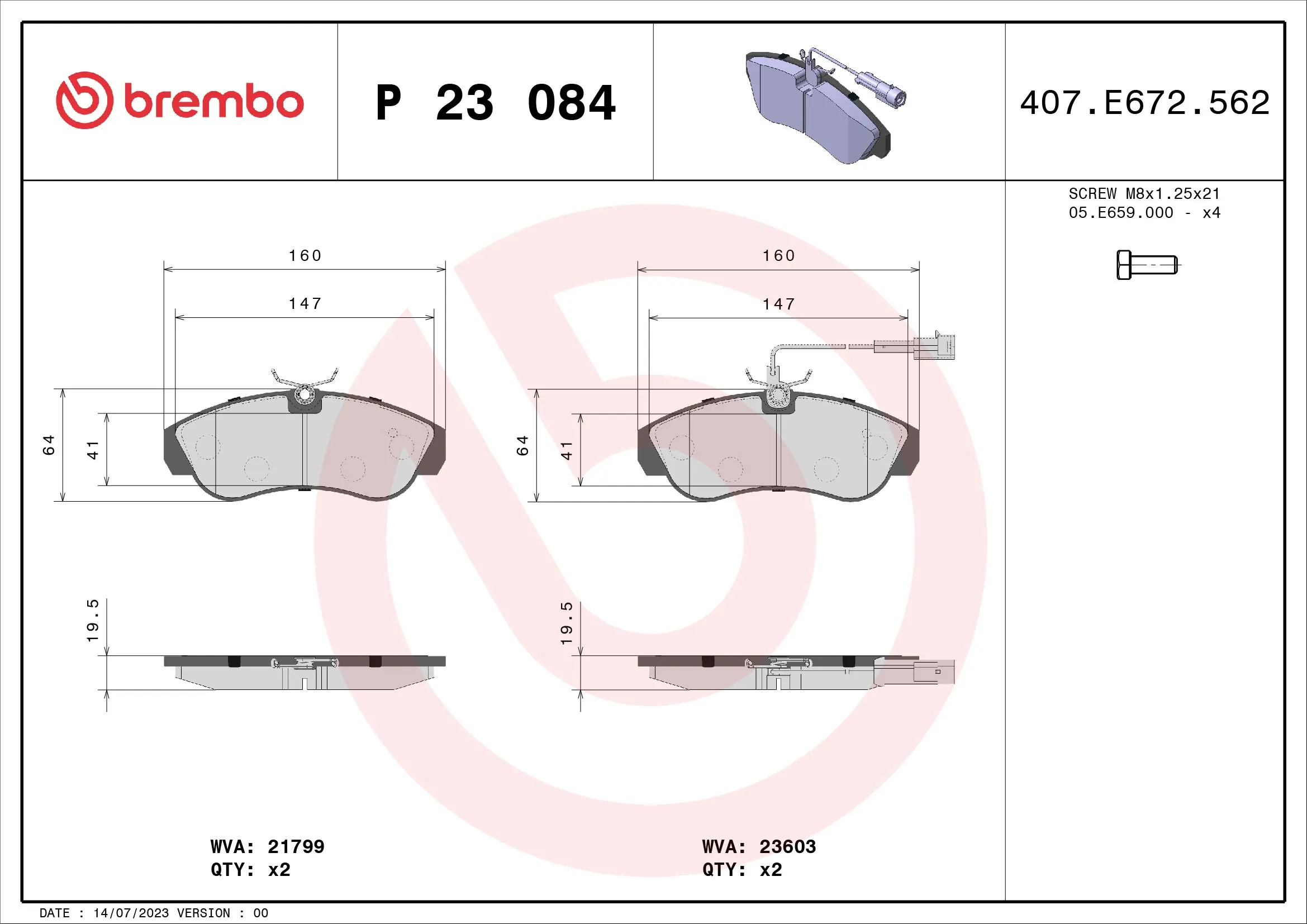 Piduriklotsi komplekt, ketaspidur BREMBO P 23 084