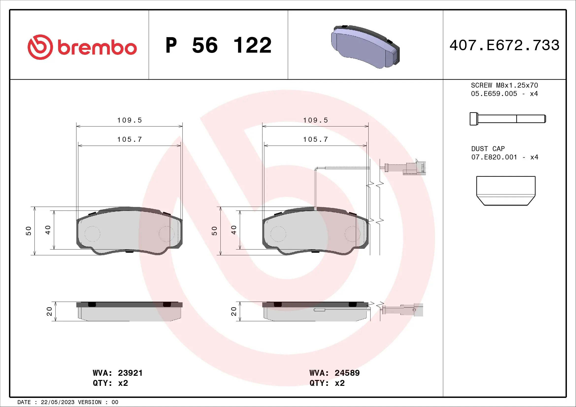 Piduriklotsi komplekt, ketaspidur BREMBO P 56 122