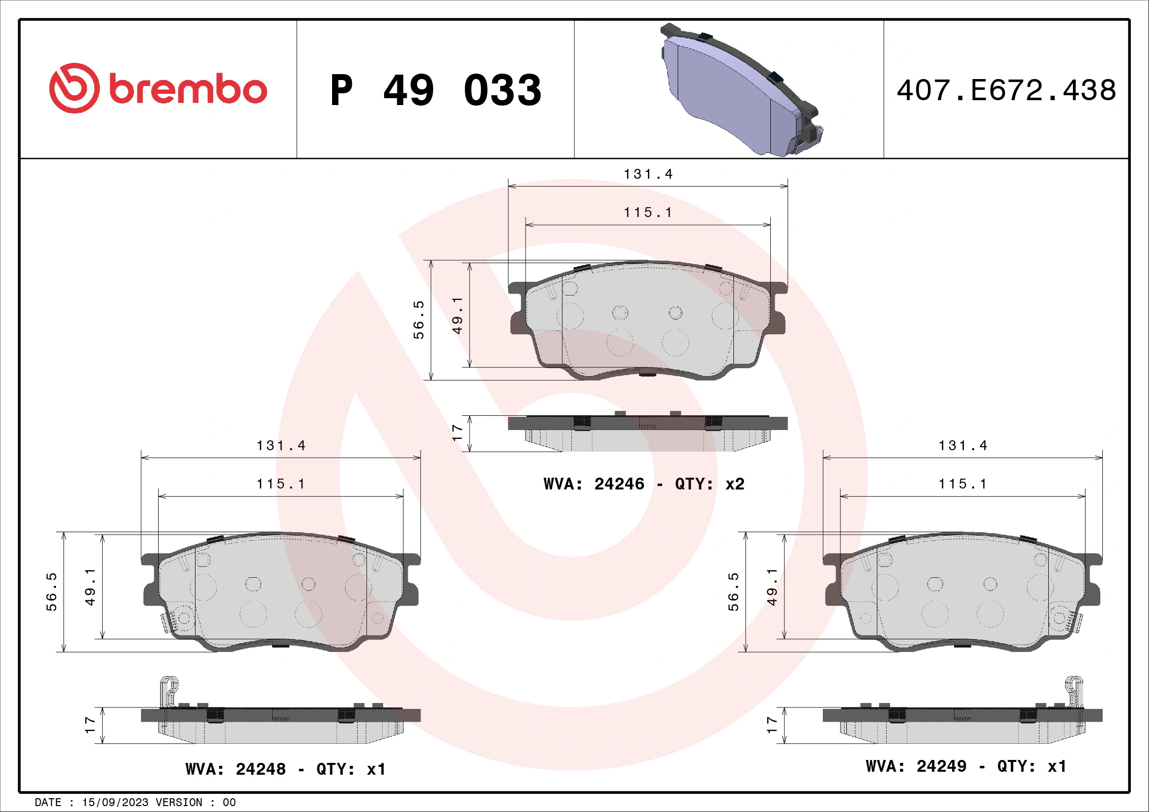 Piduriklotsi komplekt, ketaspidur BREMBO P 49 033