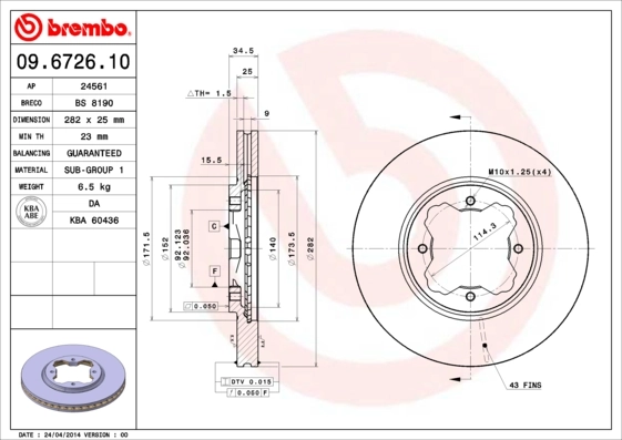 Piduriketas BREMBO 09.6726.10