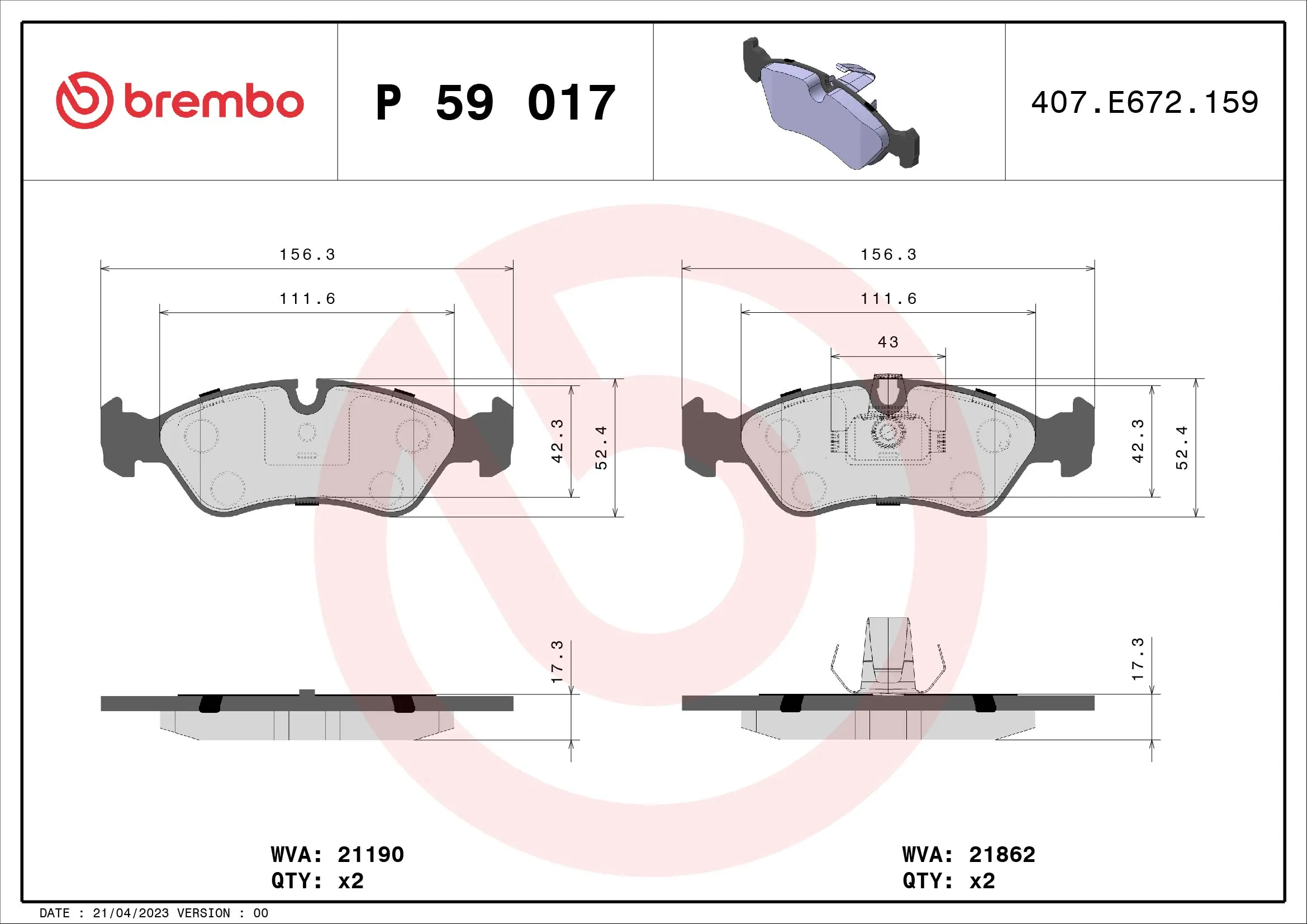 Piduriklotsi komplekt, ketaspidur BREMBO P 59 017