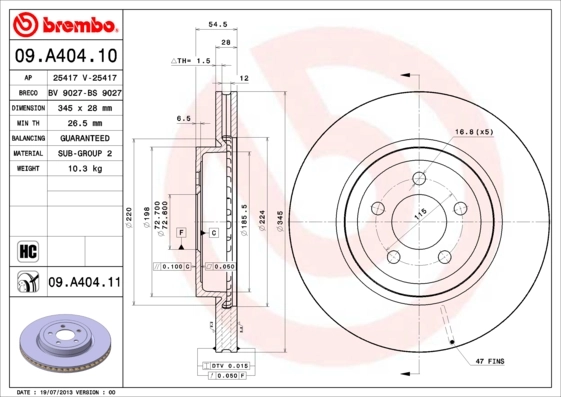Piduriketas BREMBO 09.A404.11