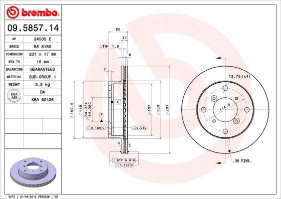 Piduriketas BREMBO 09.5857.14