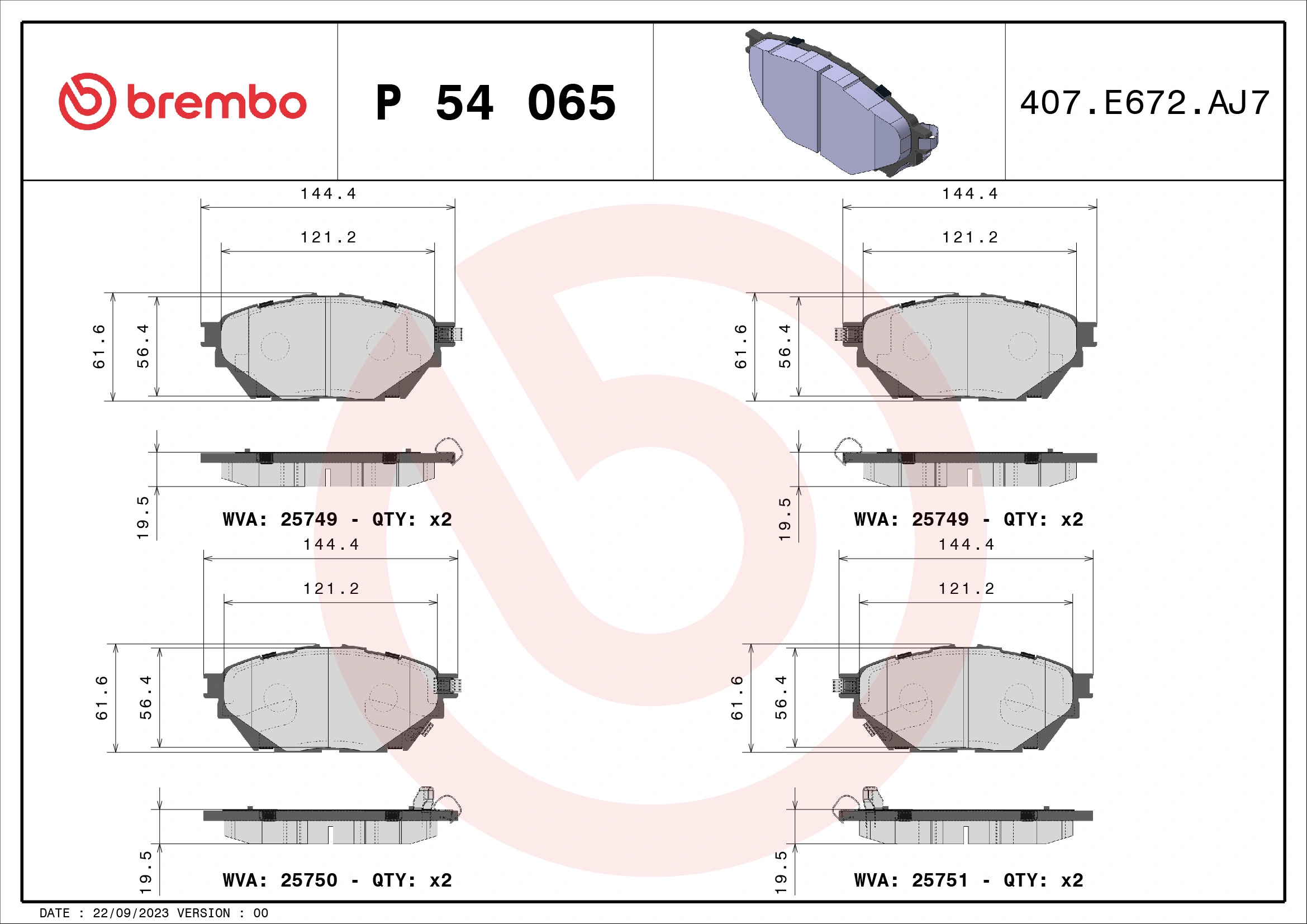 Piduriklotsi komplekt, ketaspidur BREMBO P 54 065