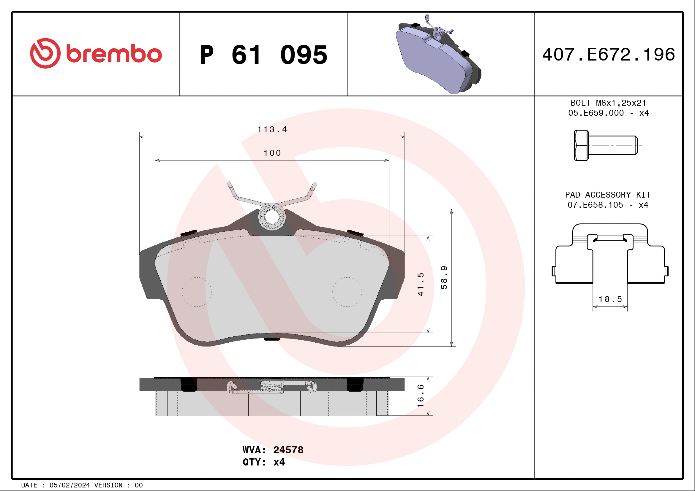 Piduriklotsi komplekt, ketaspidur BREMBO P 61 095