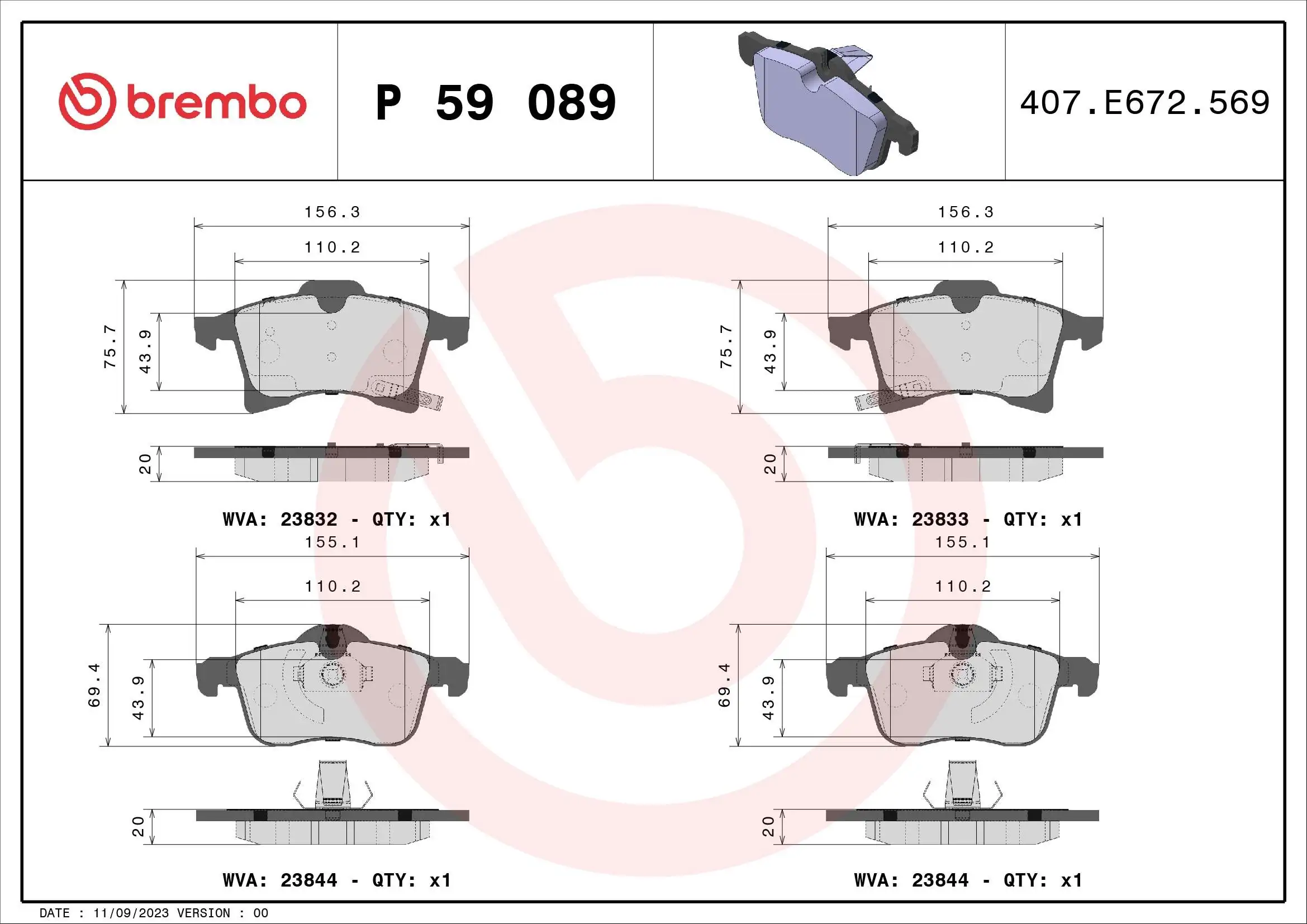 Piduriklotsi komplekt, ketaspidur BREMBO P 59 089