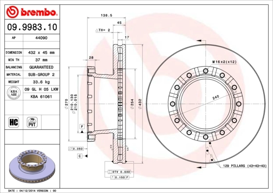 Piduriketas BREMBO 09.9983.10