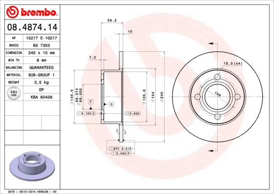 Piduriketas BREMBO 08.4874.14