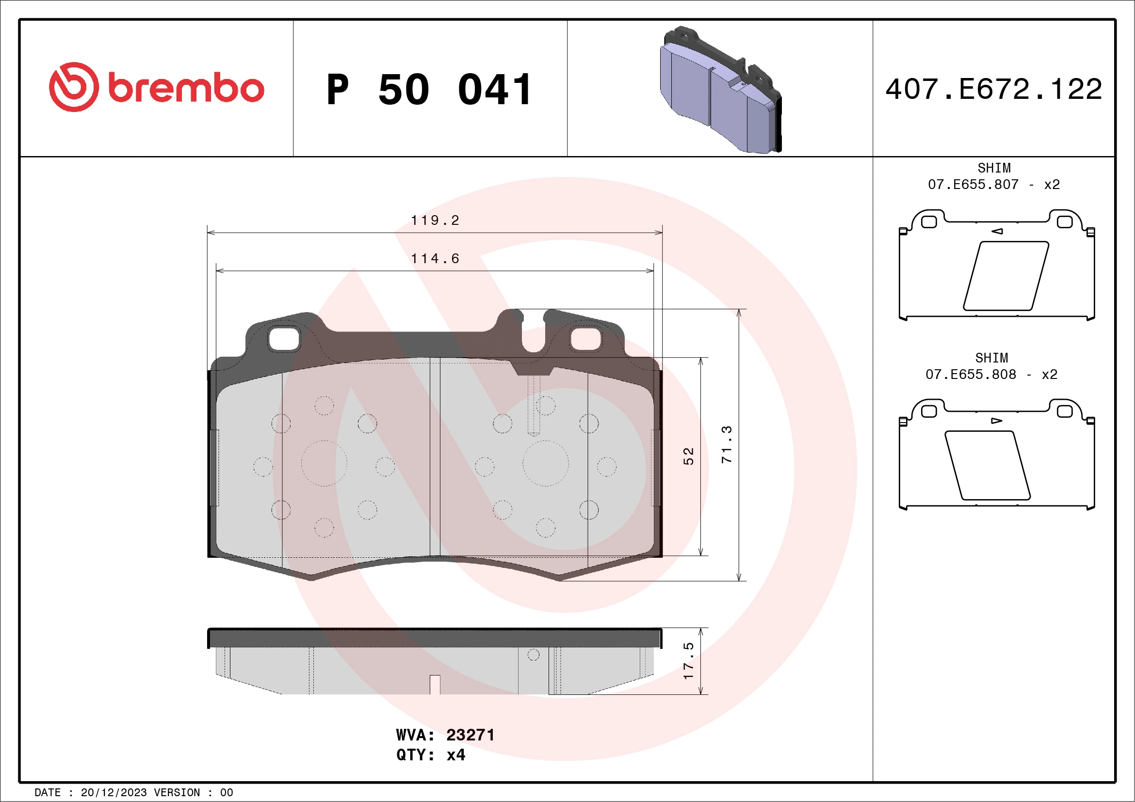 Piduriklotsi komplekt, ketaspidur BREMBO P 50 041