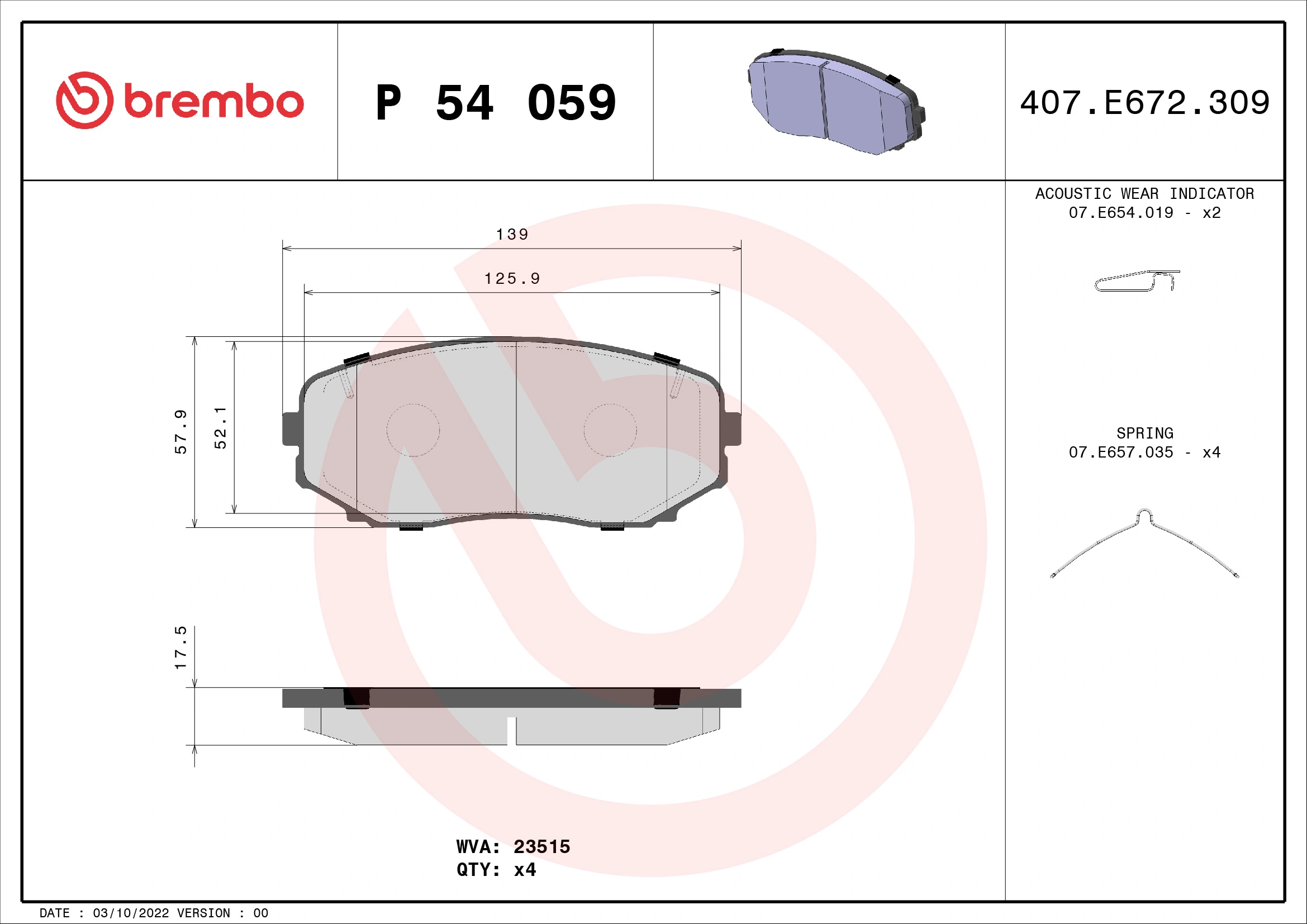 Piduriklotsi komplekt, ketaspidur BREMBO P 54 059