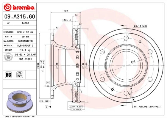 Piduriketas BREMBO 09.A315.60