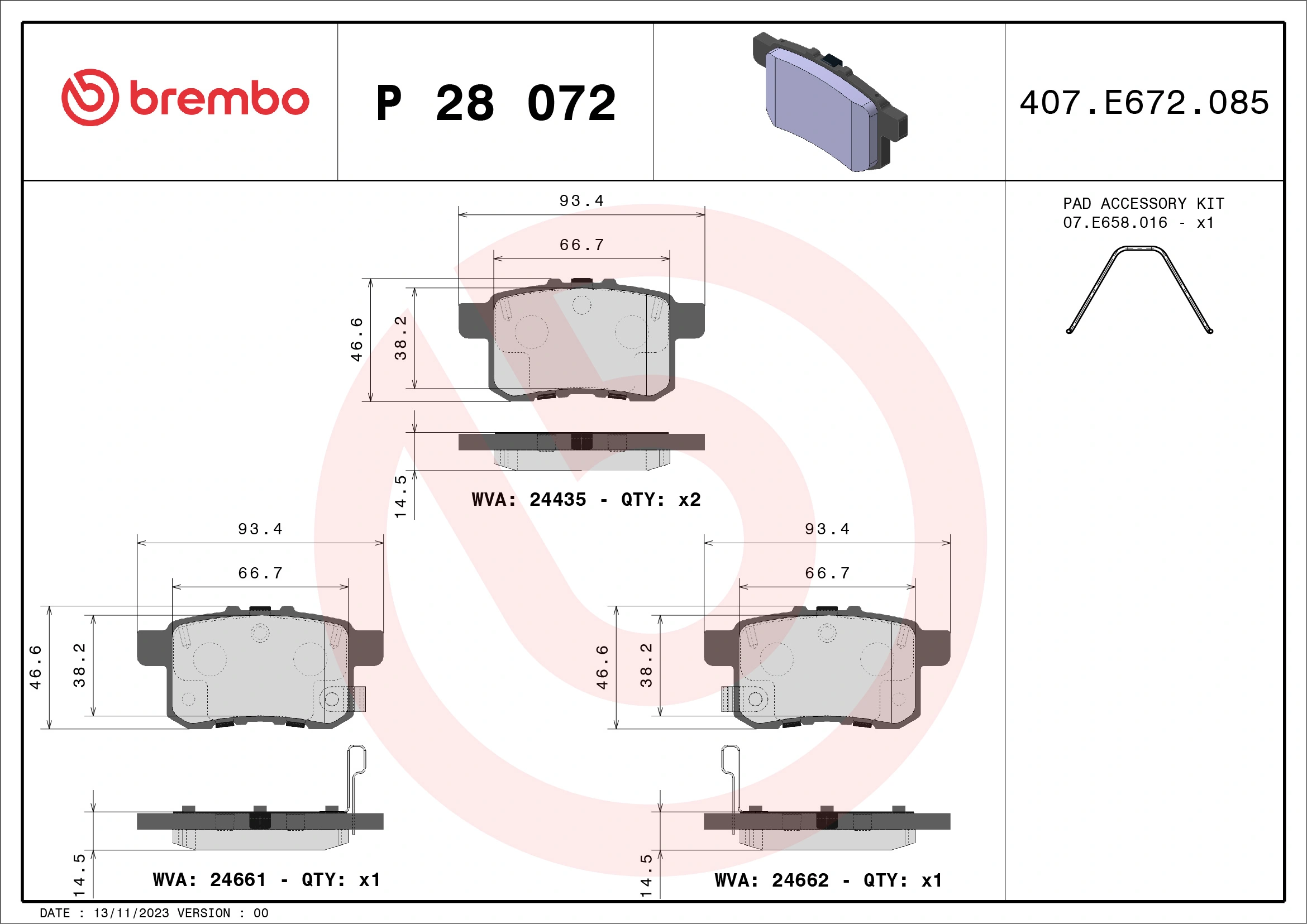 Piduriklotsi komplekt, ketaspidur BREMBO P 28 072X
