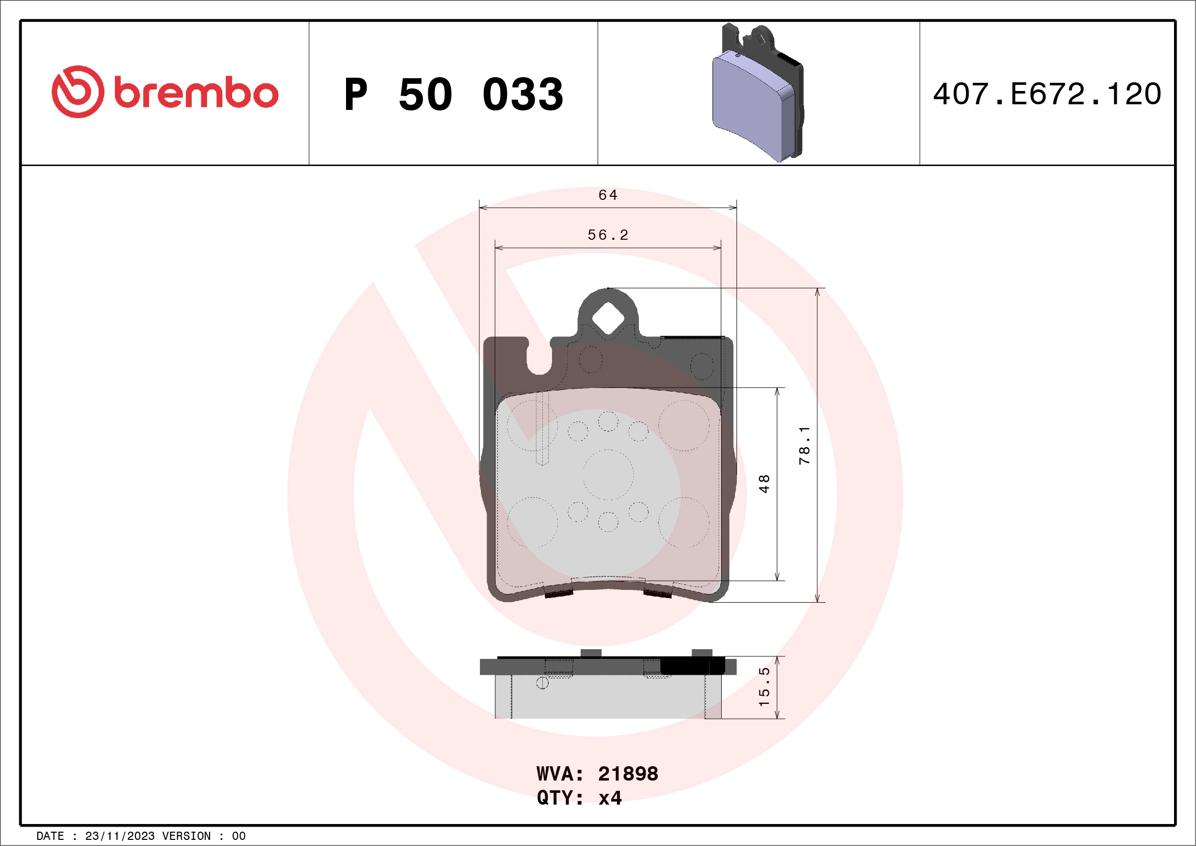 Piduriklotsi komplekt, ketaspidur BREMBO P 50 033