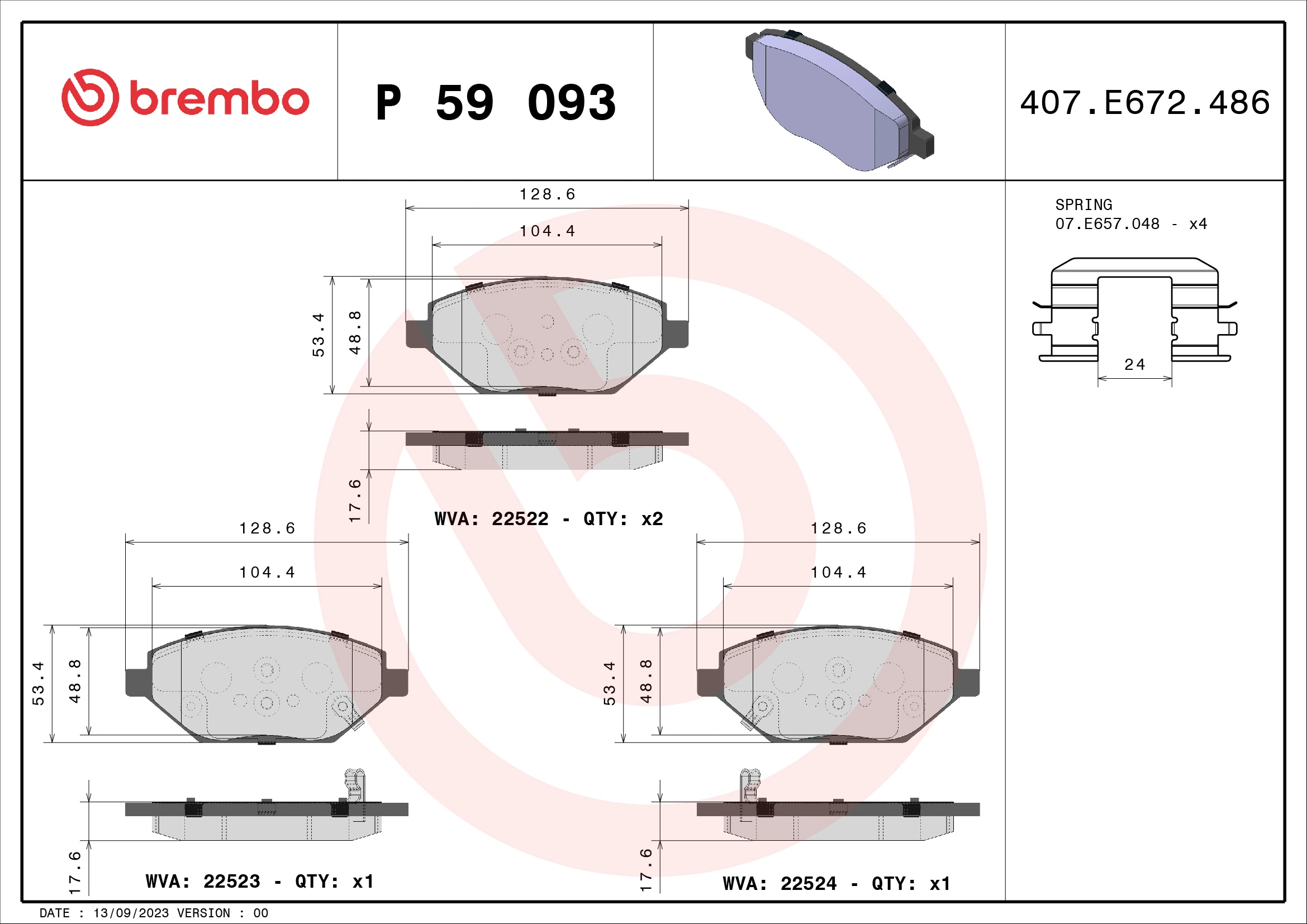 Piduriklotsi komplekt, ketaspidur BREMBO P 59 093