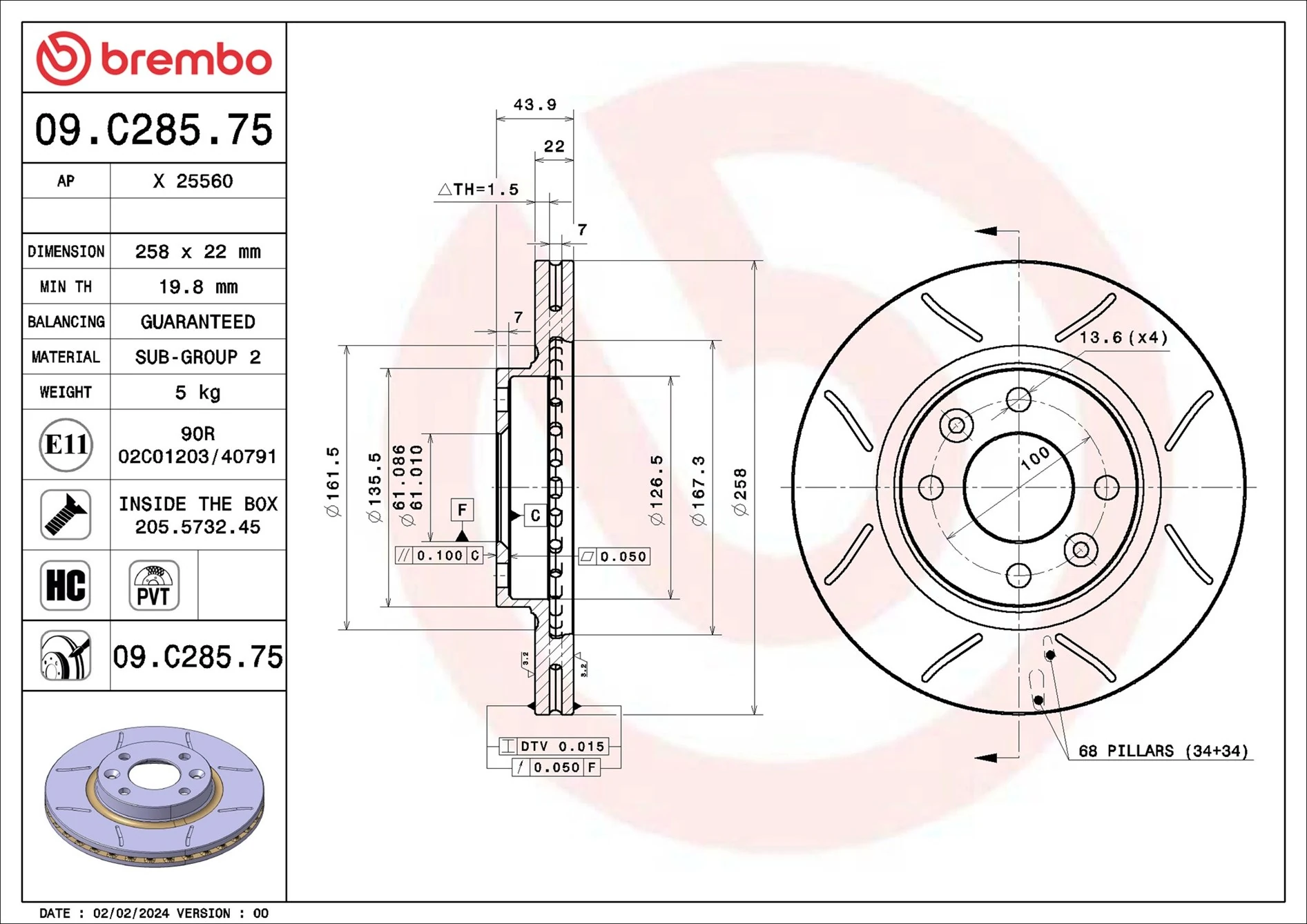 Piduriketas BREMBO 09.C285.75