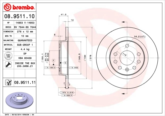 Piduriketas BREMBO 08.9511.10