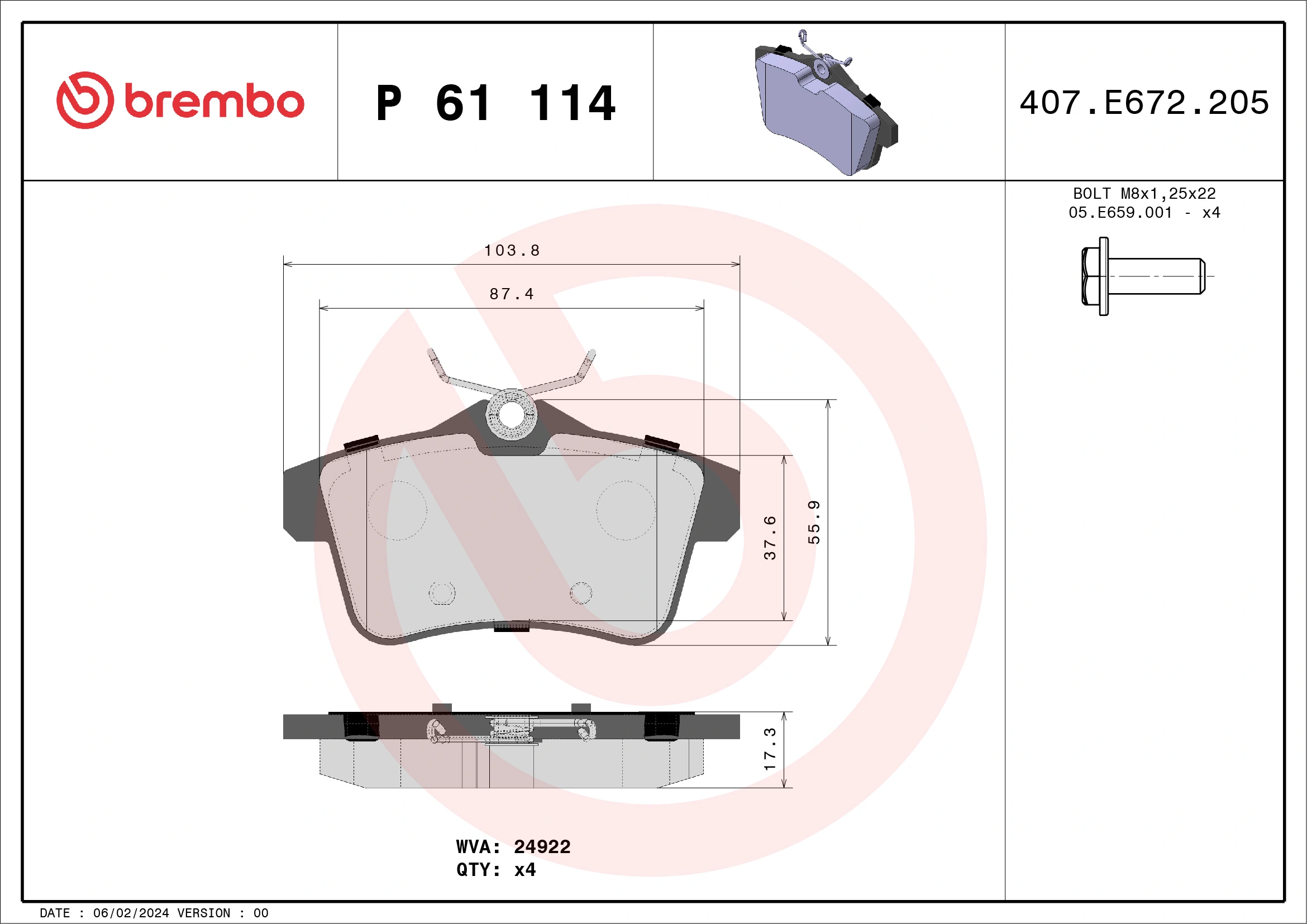 Piduriklotsi komplekt, ketaspidur BREMBO P 61 114