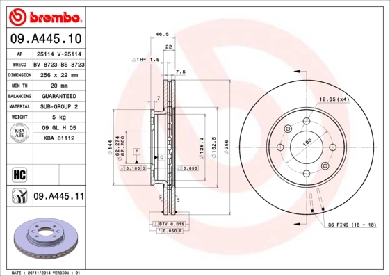 Piduriketas BREMBO 09.A445.10