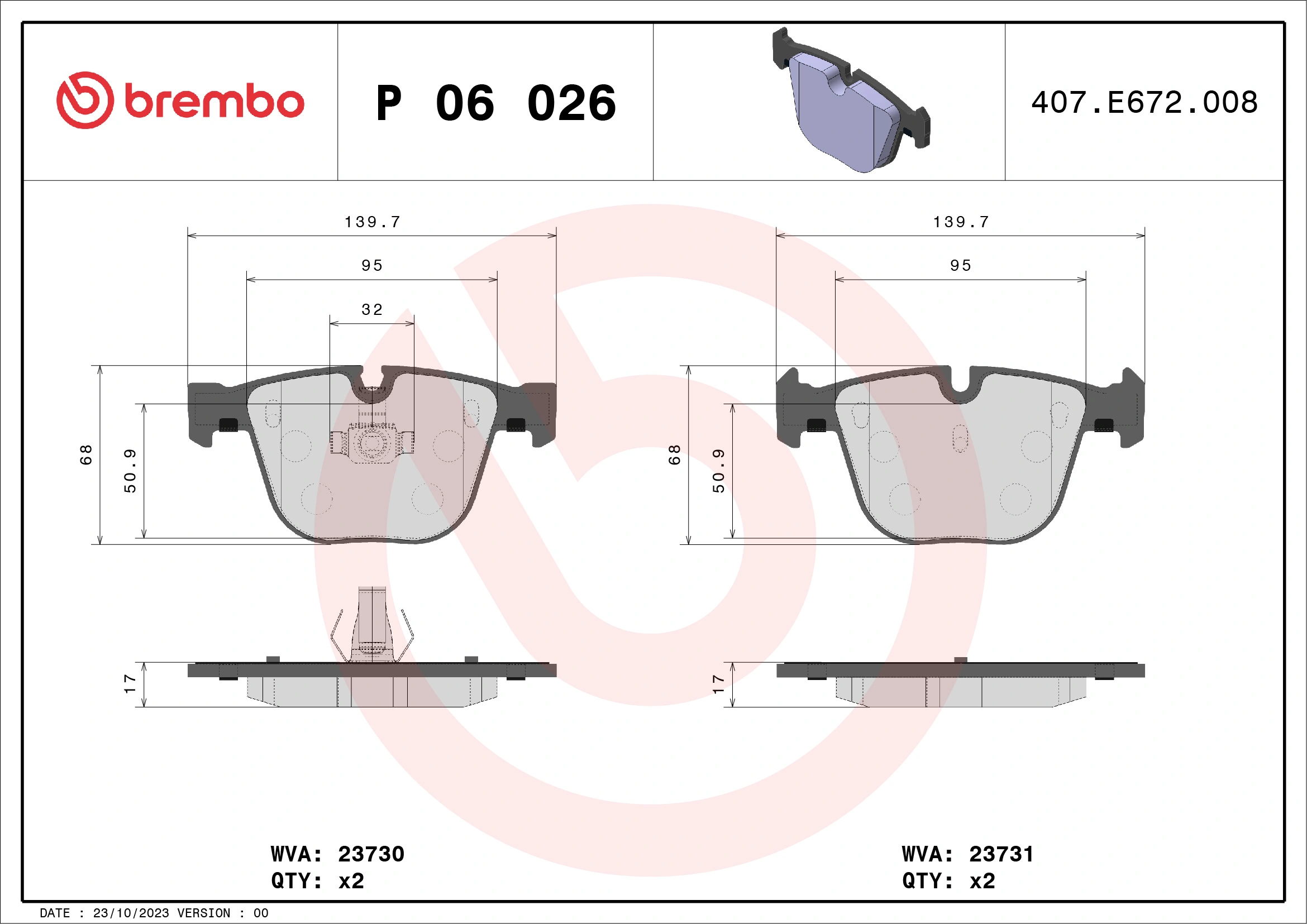Piduriklotsi komplekt, ketaspidur BREMBO P 06 026