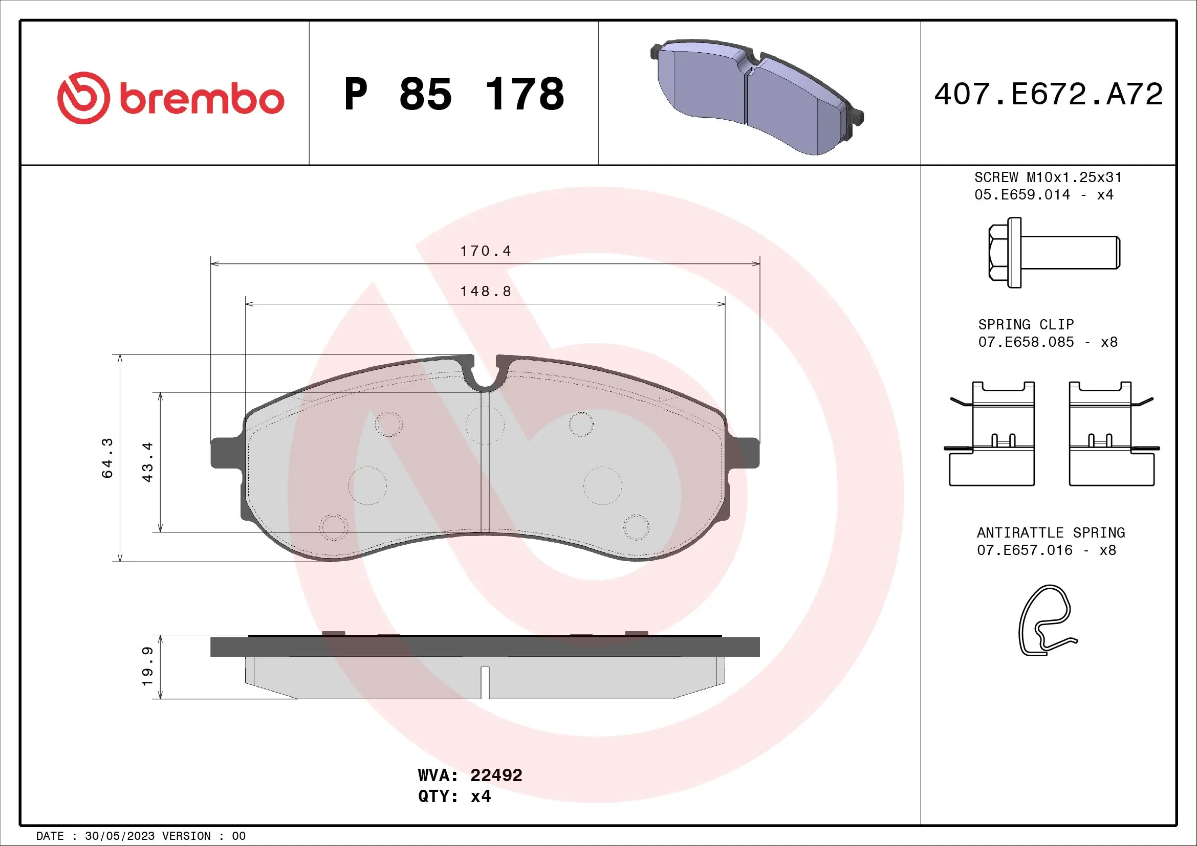 Piduriklotsi komplekt, ketaspidur BREMBO P 85 178