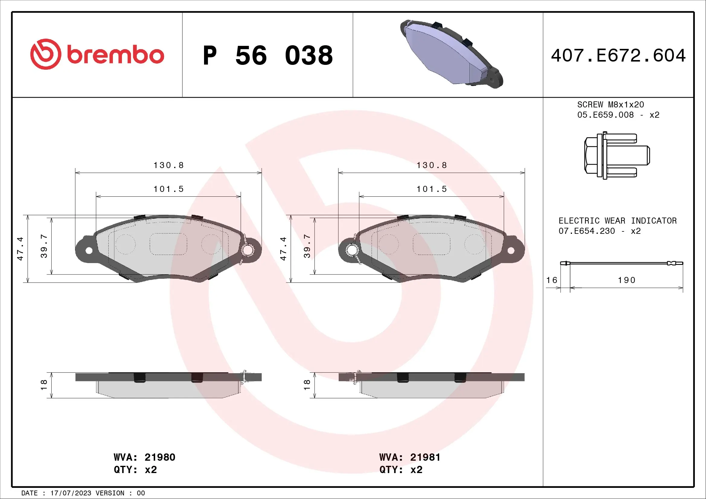 Piduriklotsi komplekt, ketaspidur BREMBO P 56 038
