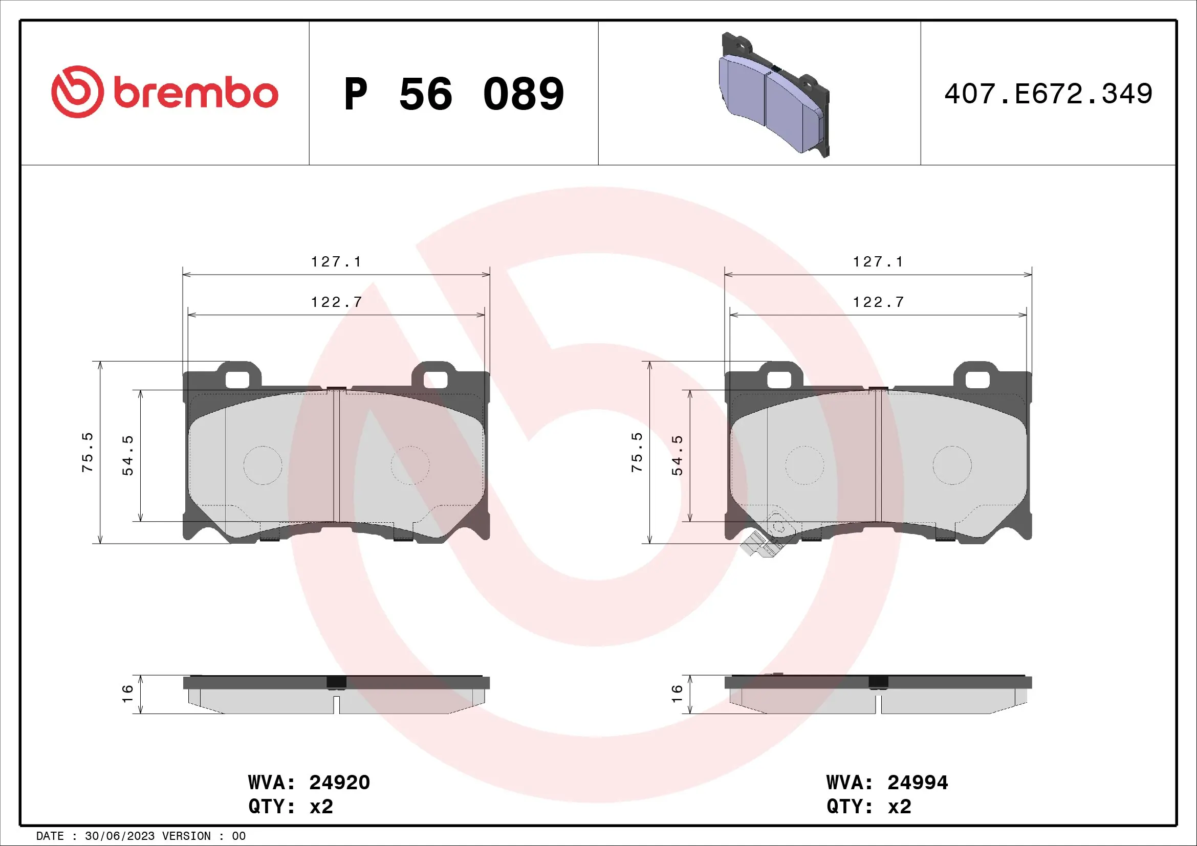 Piduriklotsi komplekt, ketaspidur BREMBO P 56 089