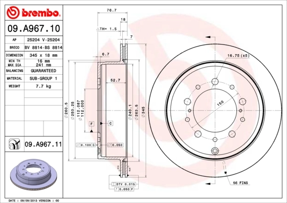 Piduriketas BREMBO 09.A967.11