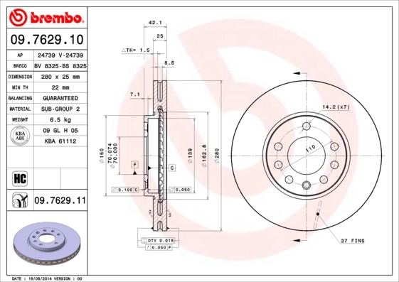 Piduriketas BREMBO 09.7629.11