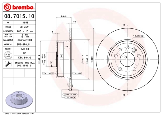 Piduriketas BREMBO 08.7015.10