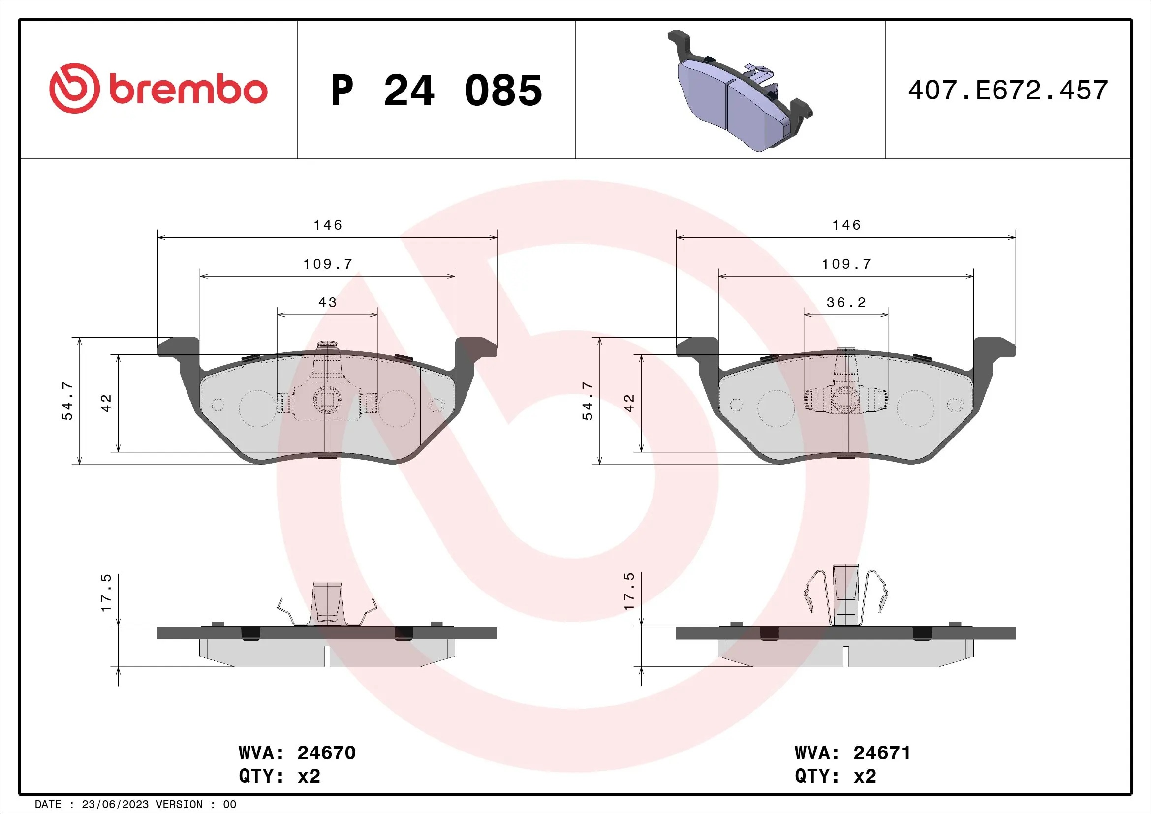 Piduriklotsi komplekt, ketaspidur BREMBO P 24 085