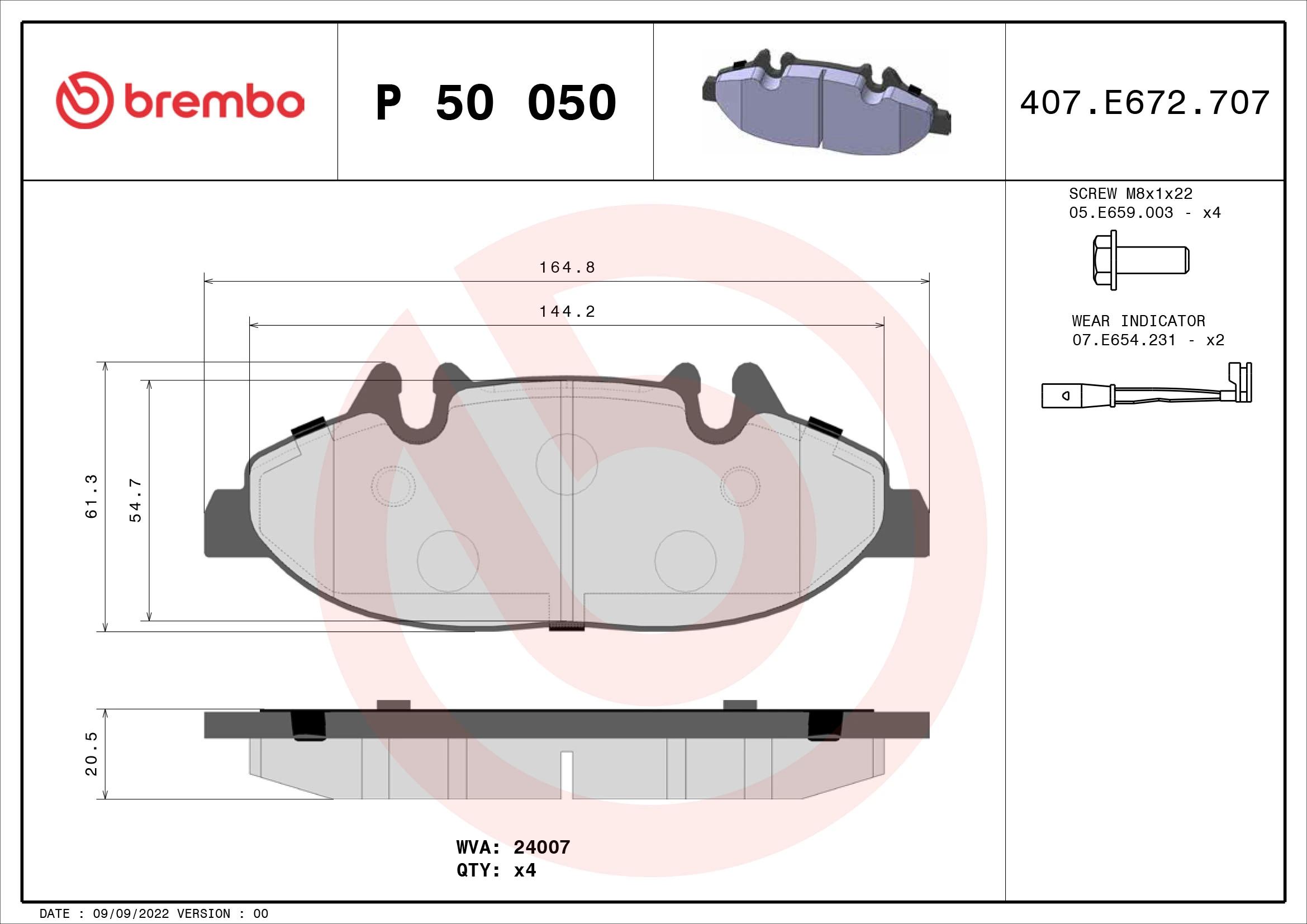 Piduriklotsi komplekt, ketaspidur BREMBO P 50 050
