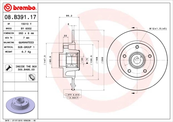 Piduriketas BREMBO 08.B391.17