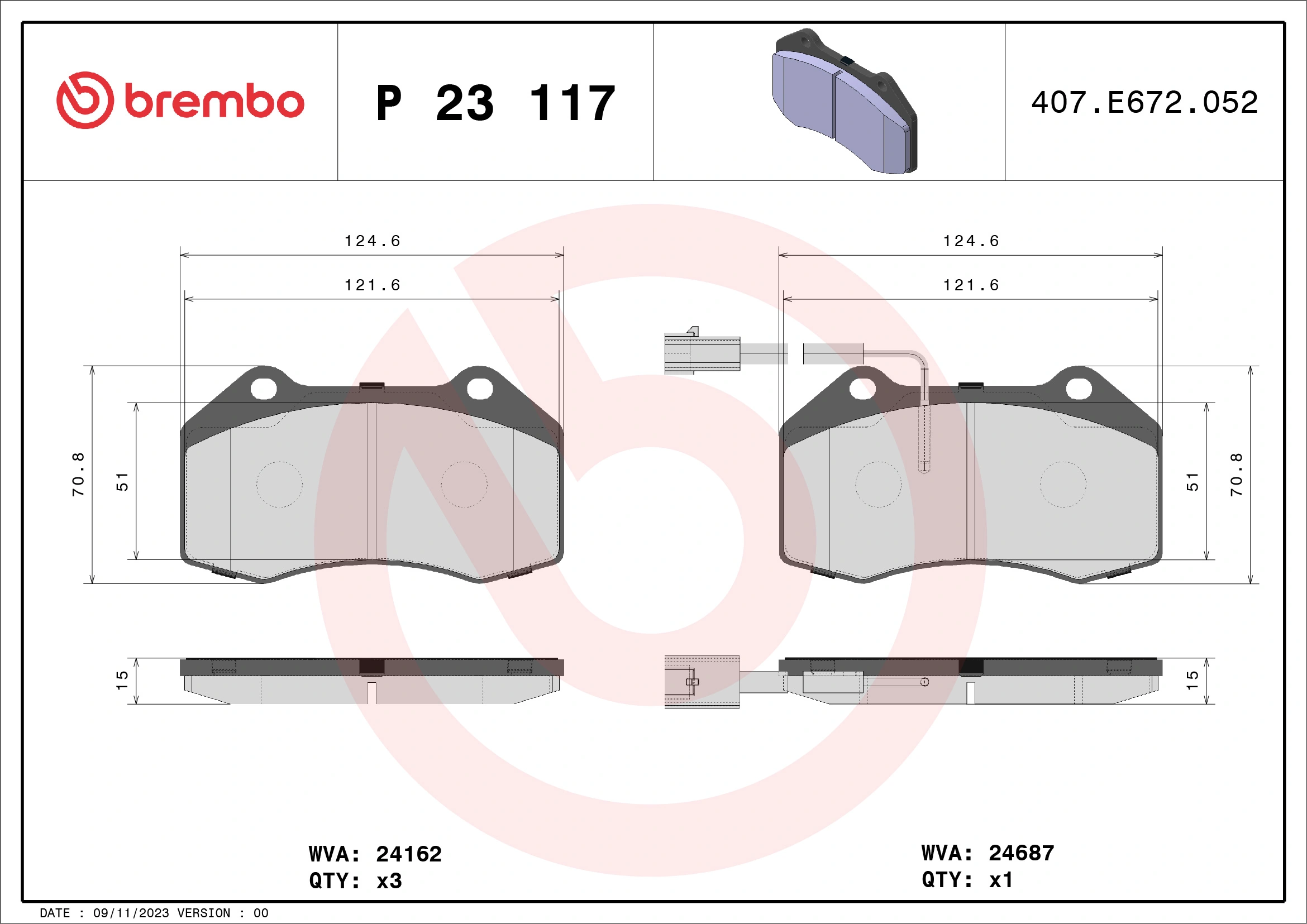 Piduriklotsi komplekt, ketaspidur BREMBO P 23 117