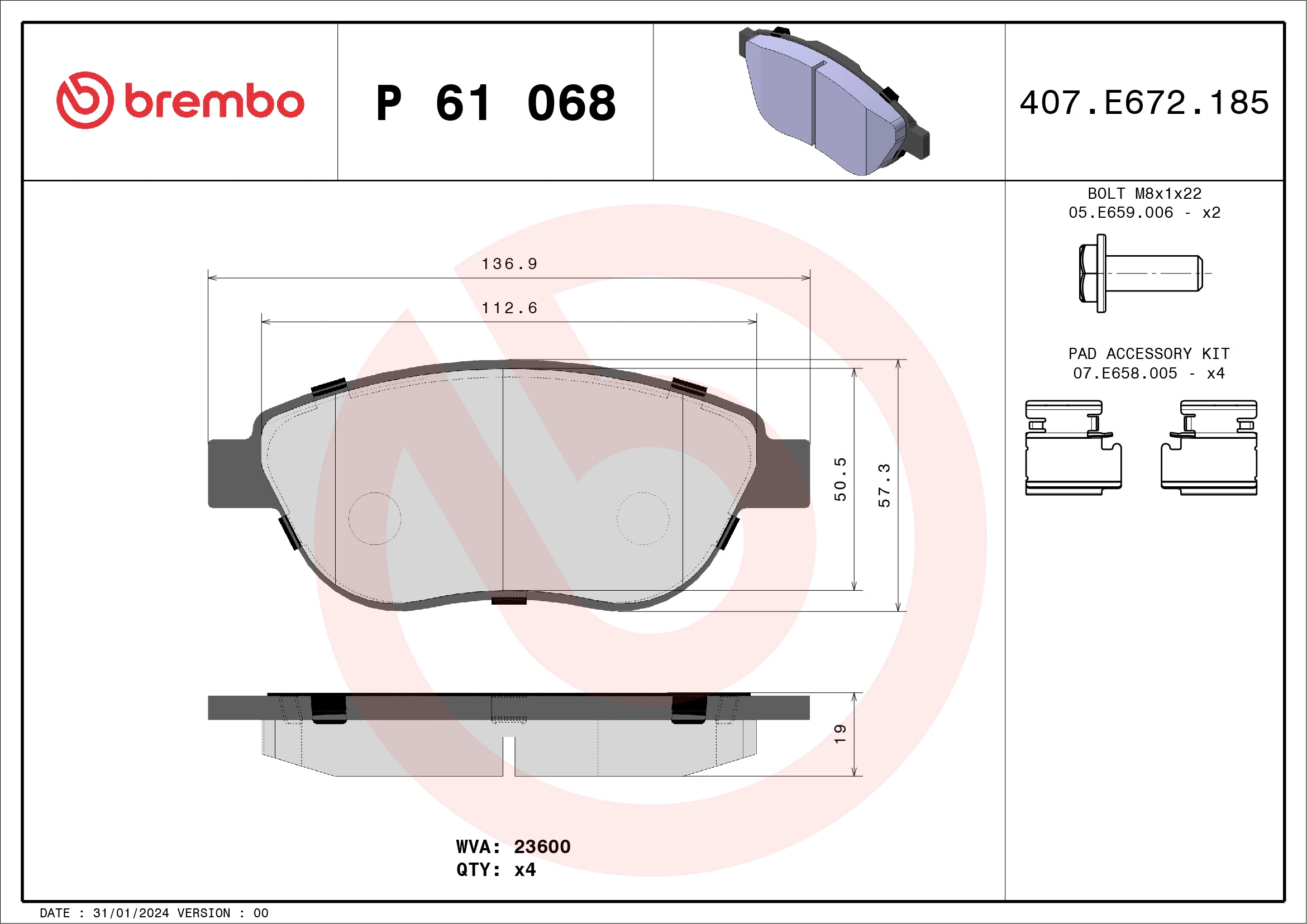 Piduriklotsi komplekt, ketaspidur BREMBO P 61 068