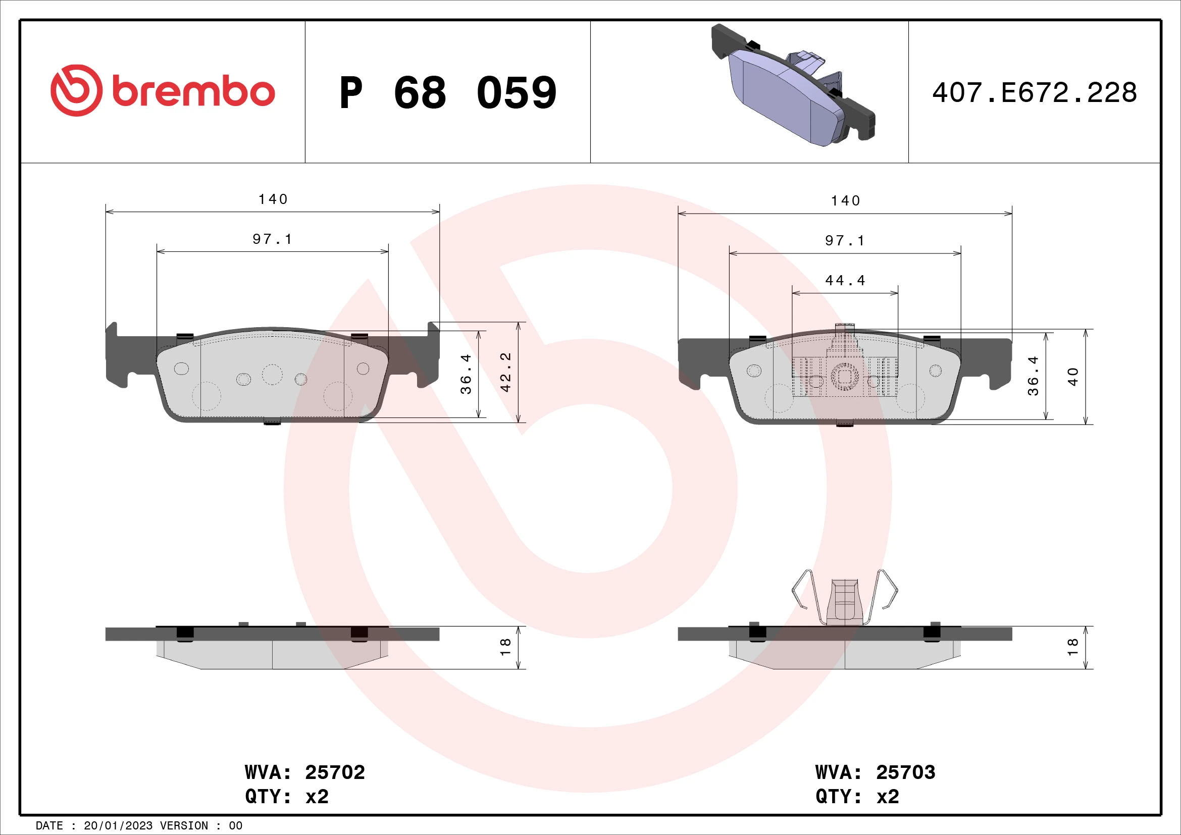 Piduriklotsi komplekt, ketaspidur BREMBO P 68 059