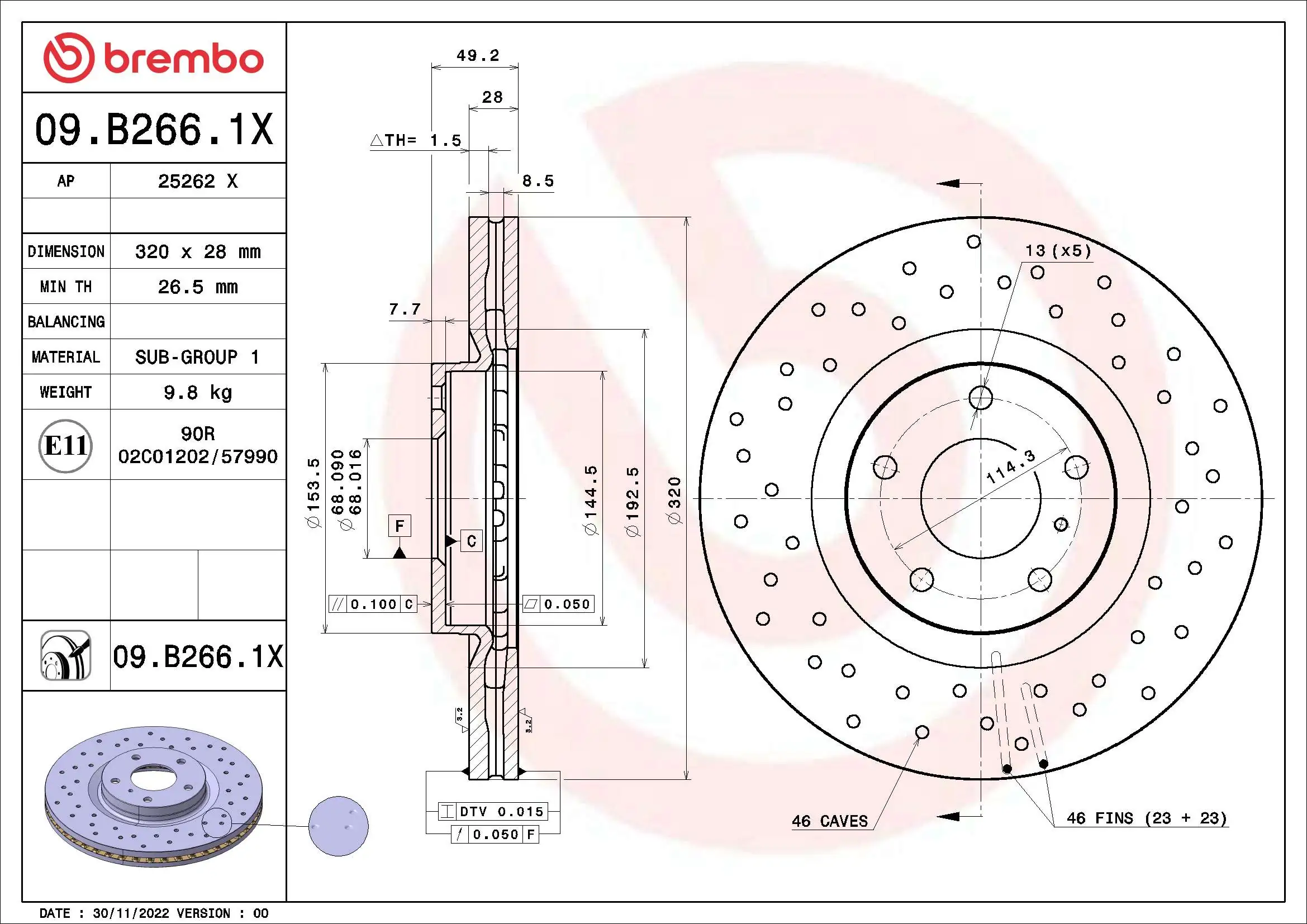 Piduriketas BREMBO 09.B266.1X