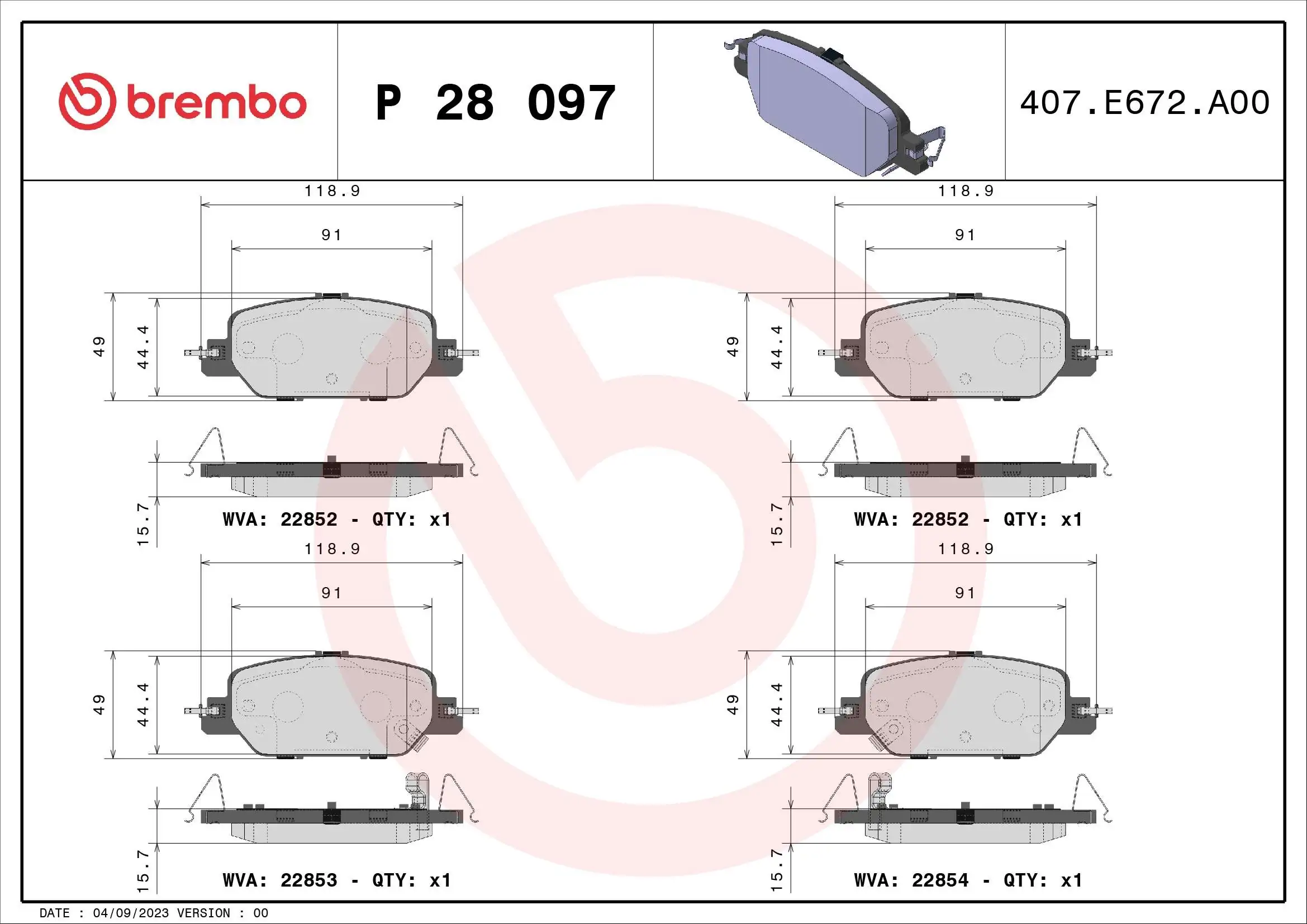 Piduriklotsi komplekt, ketaspidur BREMBO P 28 097