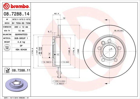 Piduriketas BREMBO 08.7288.11