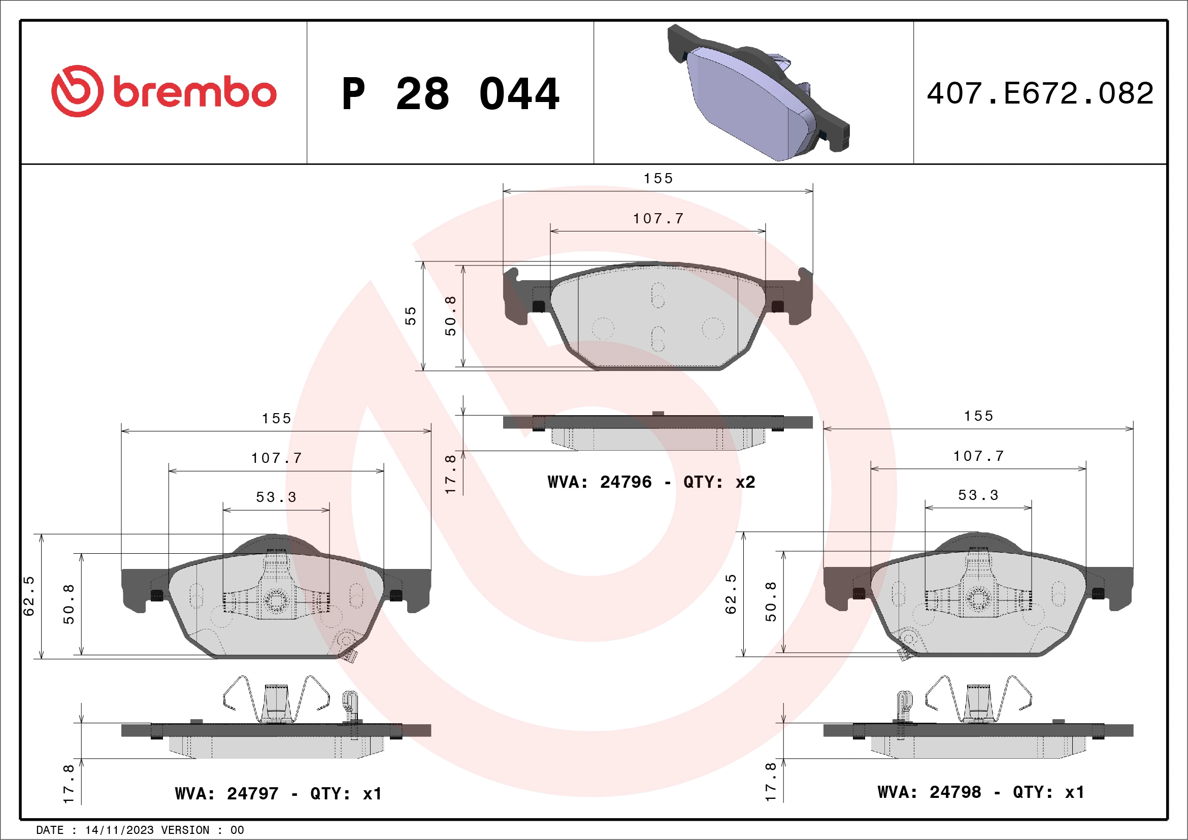 Piduriklotsi komplekt, ketaspidur BREMBO P 28 044X