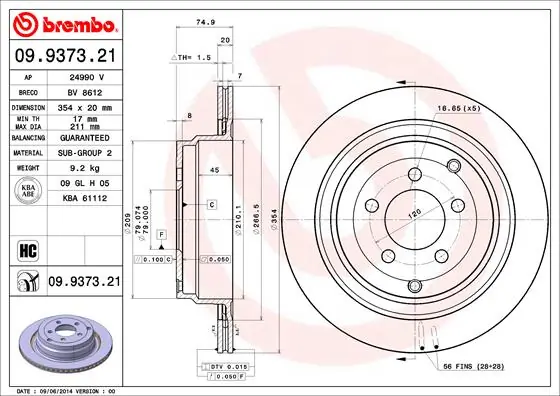 Piduriketas BREMBO 09.9373.21