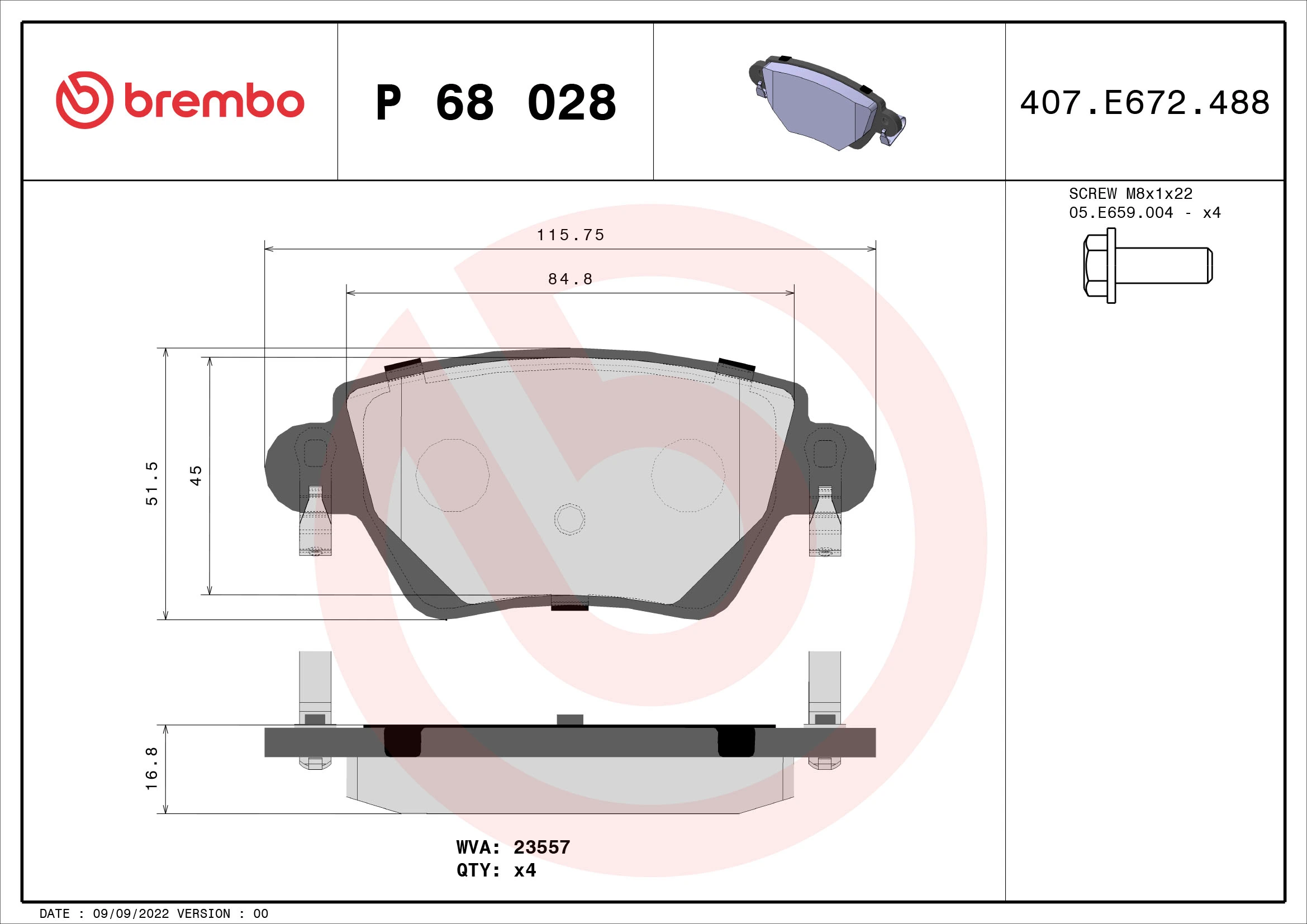 Piduriklotsi komplekt, ketaspidur BREMBO P 68 028