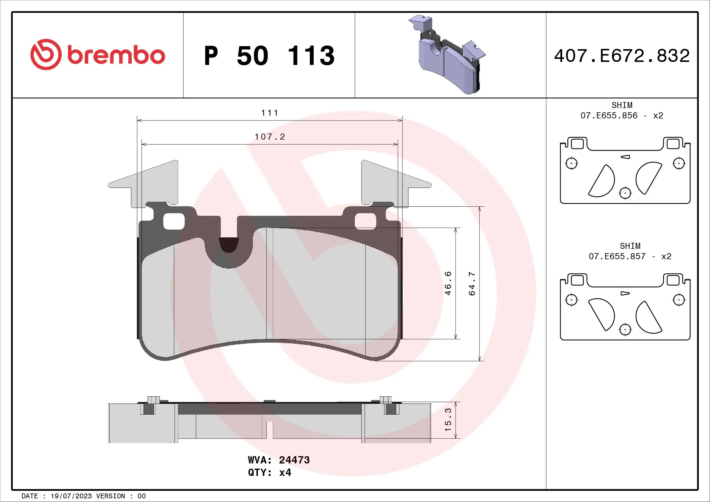 Piduriklotsi komplekt, ketaspidur BREMBO P 50 113