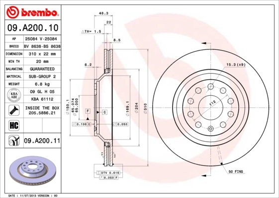 Piduriketas BREMBO 09.A200.11