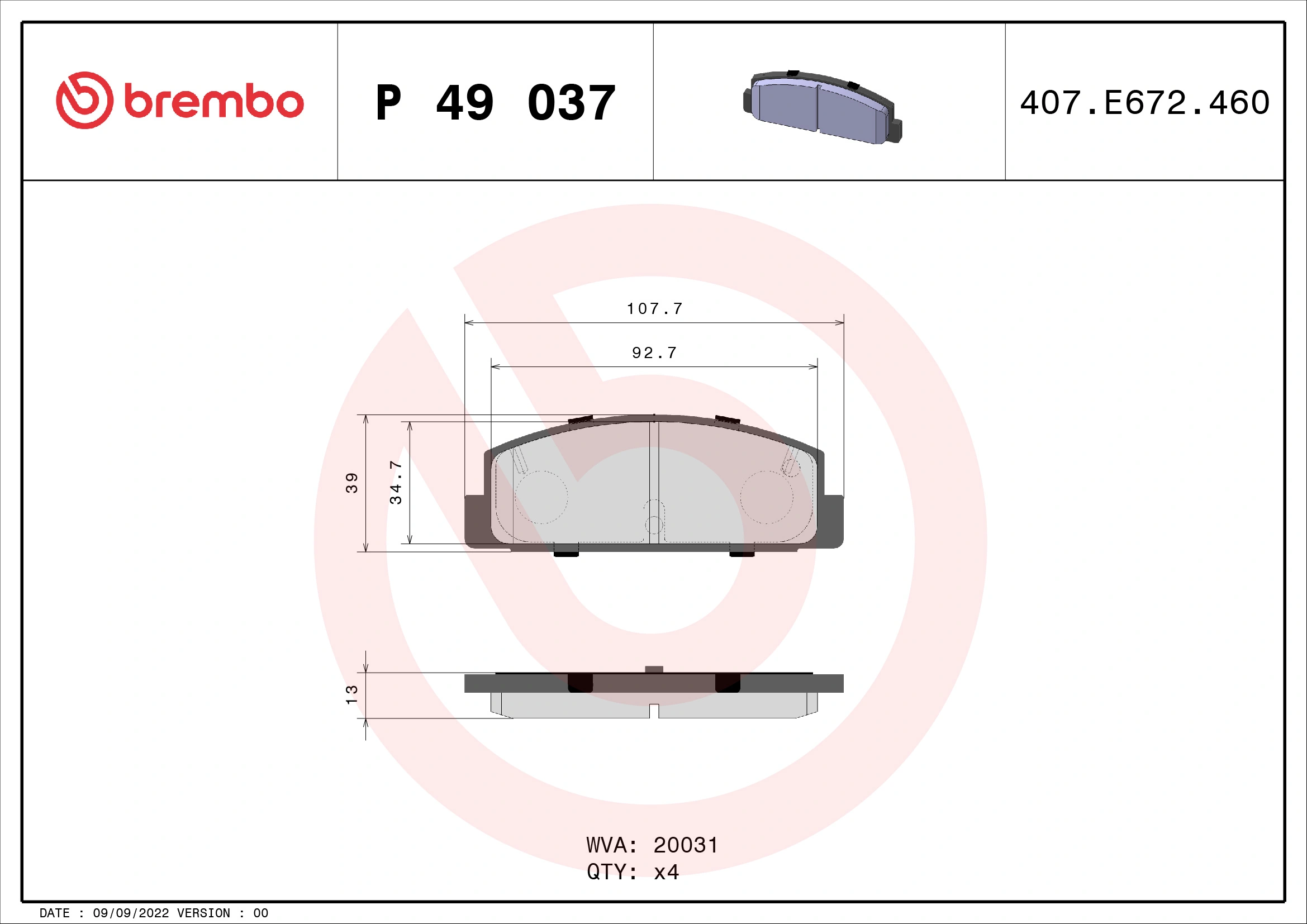 Piduriklotsi komplekt, ketaspidur BREMBO P 49 037