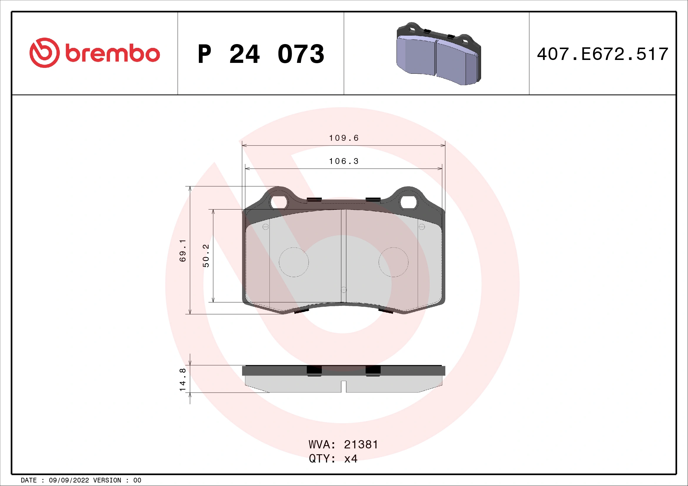 Piduriklotsi komplekt, ketaspidur BREMBO P 24 073