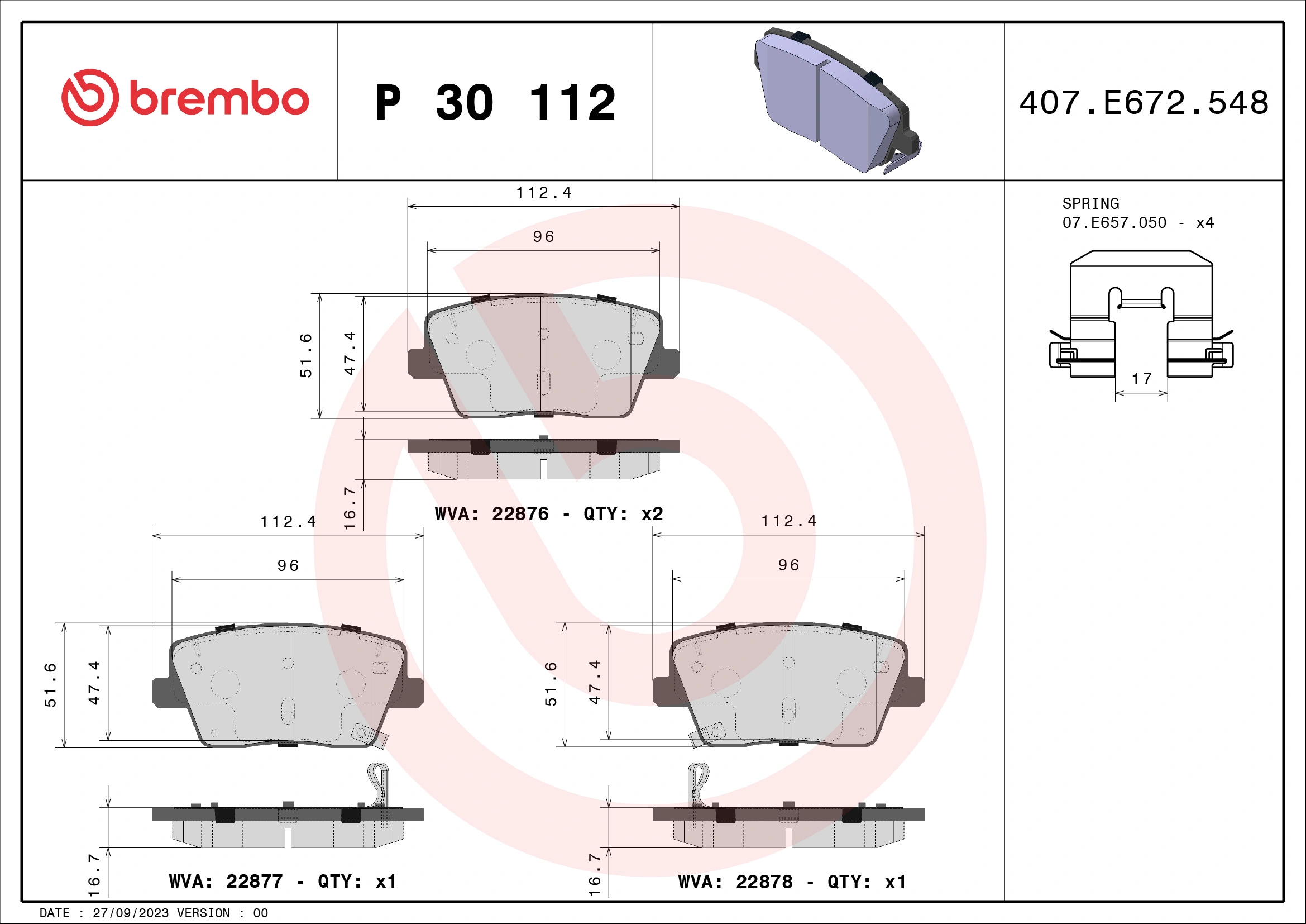 Piduriklotsi komplekt, ketaspidur BREMBO P 30 112