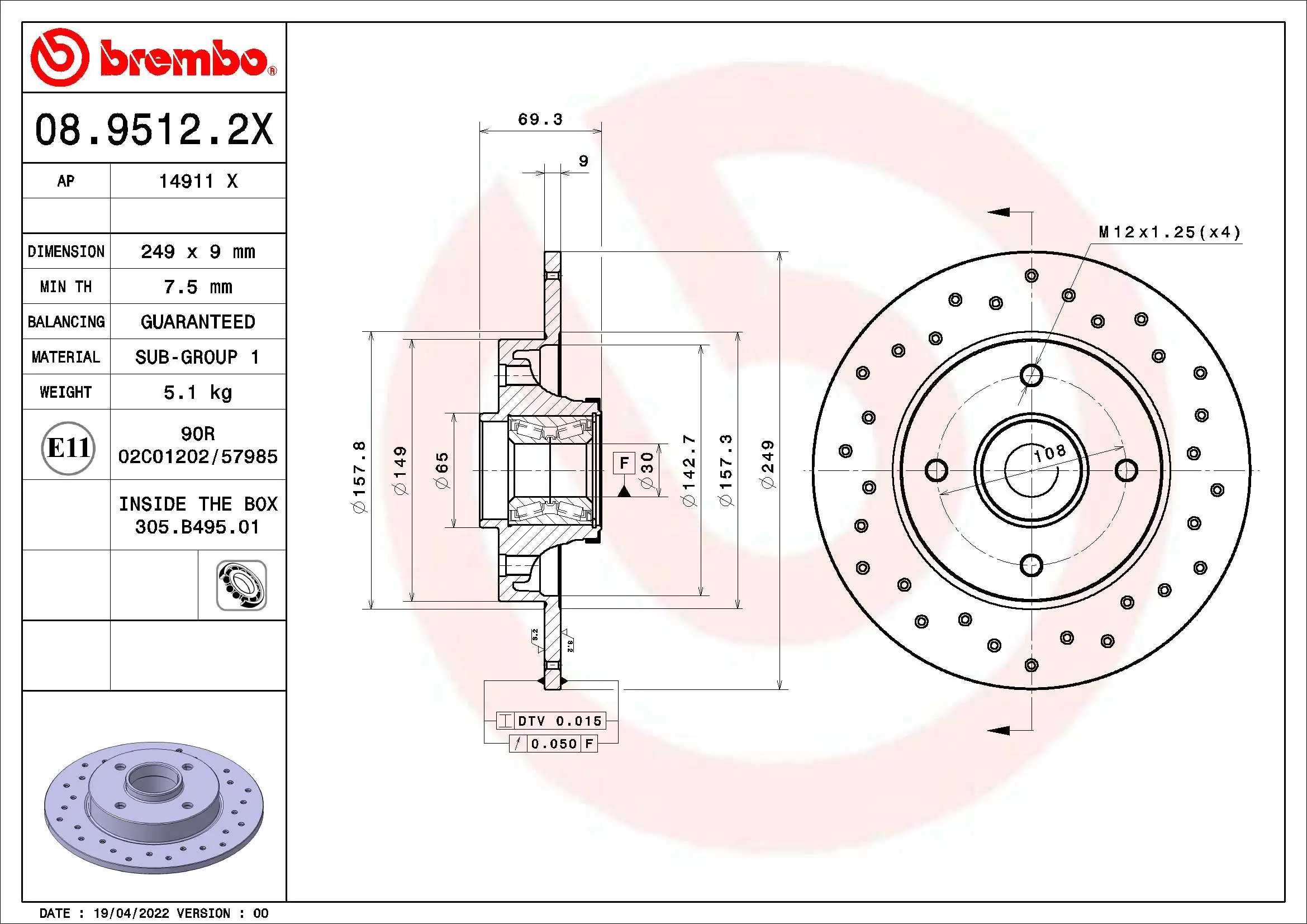 Piduriketas BREMBO 08.9512.2X